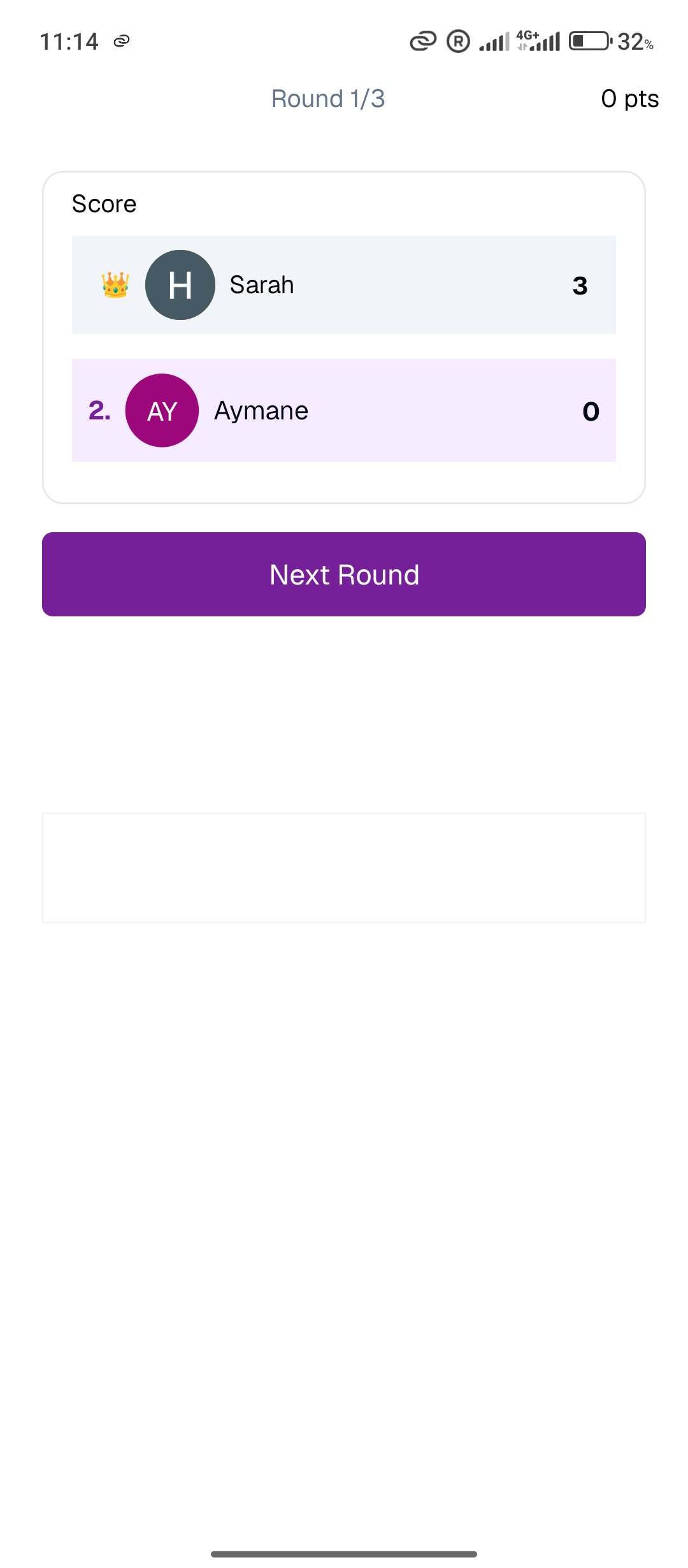 Active round in Duello, a translation game for friends